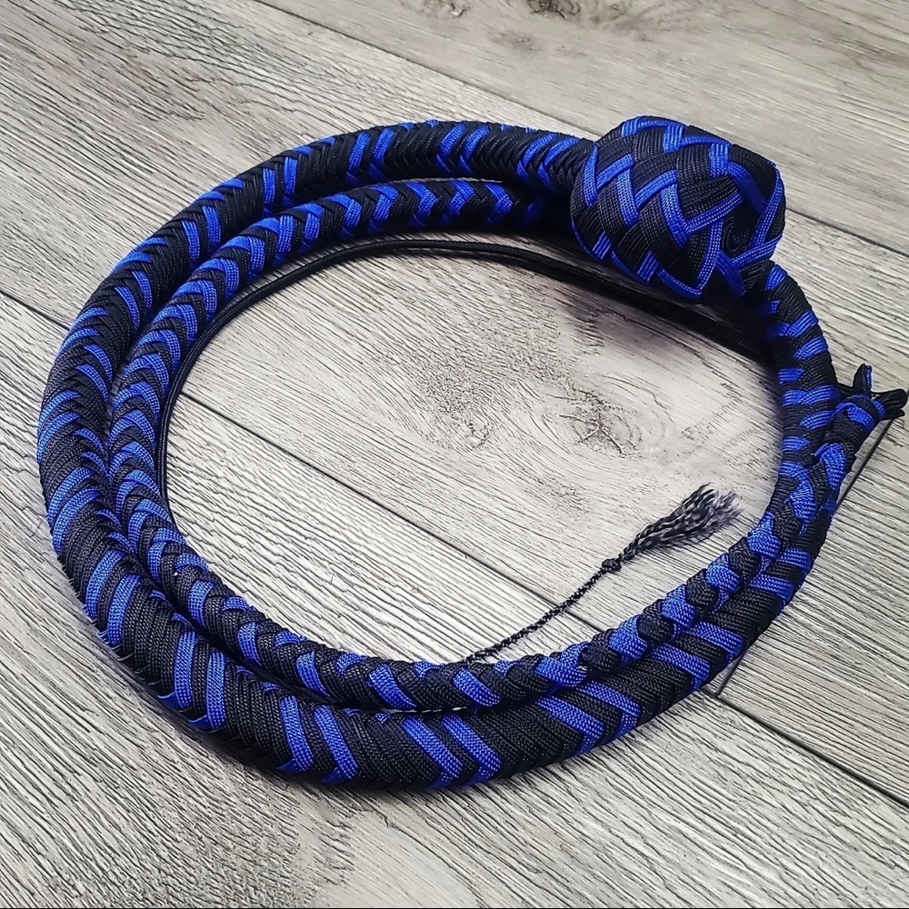 Custom Handmade Snakewhip 4ft 16 Plait Royal Blue / Black Nylon Paracord Whip